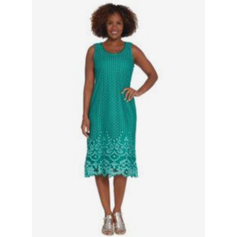 Peacock Green Lace MIDI DRESS 2X Eyelet Crochet Isaac Mizrahi Live QVC 22W 24W